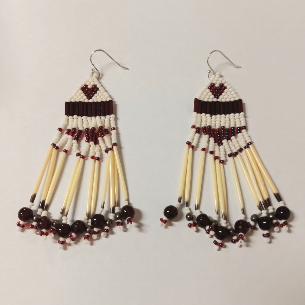 Handmade Beaded Earrings with Porcupine Quills and 925 Sterling Silver Findings